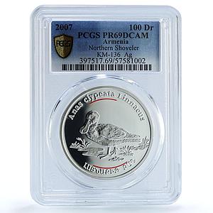 Armenia 100 dram Shoveler Duck KM-136 Red Book Bird PR 69 PCGS silver coin 2007