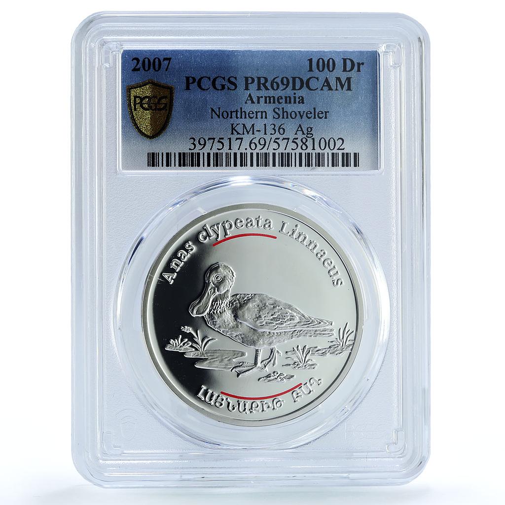 Armenia 100 dram Shoveler Duck KM-136 Red Book Bird PR 69 PCGS silver coin 2007