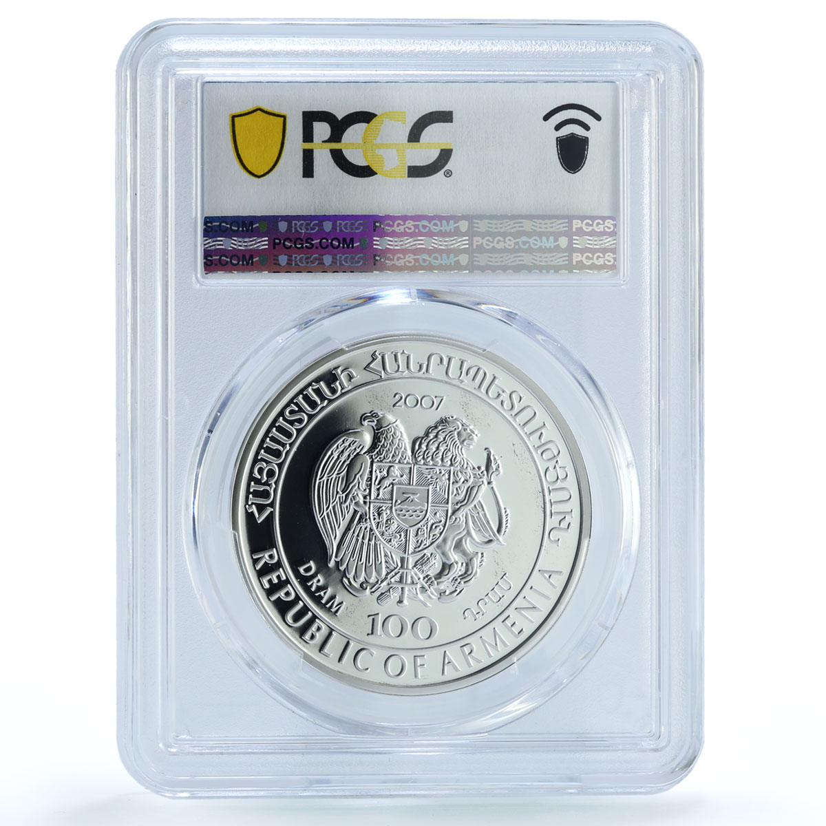 Armenia 100 dram Shoveler Duck KM-136 Red Book Bird PR 69 PCGS silver coin 2007