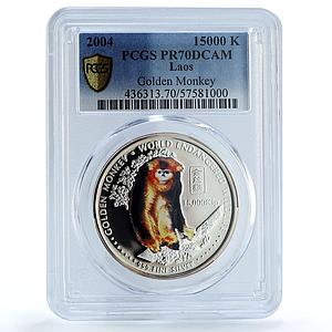 Laos 15000 kip Golden Monkey KM-94 Wildlife Fauna PR 70 PCGS silver coin 2004