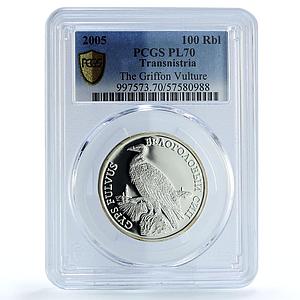 Transnistria 100 roubles Griffon Vulture KM-60 Bird PL 70 PCGS silver coin 2005