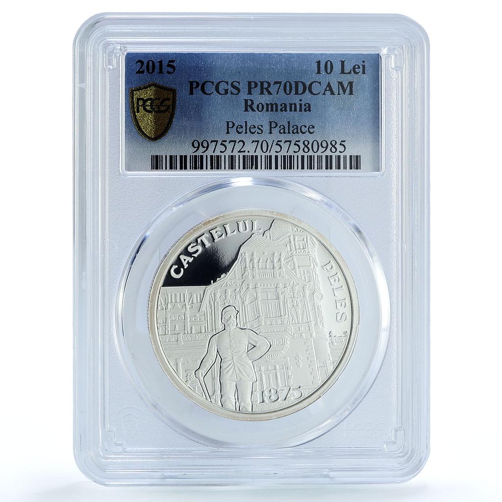 Romania 10 lei Peles Palace KM-399 Architecture PR 70 PCGS silver coin 2015