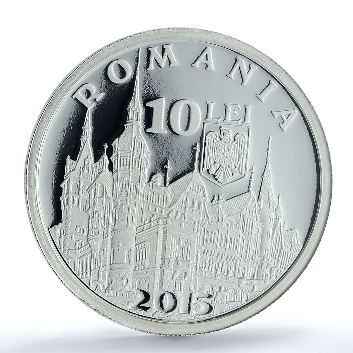 Romania 10 lei Peles Palace KM-399 Architecture PR 70 PCGS silver coin 2015