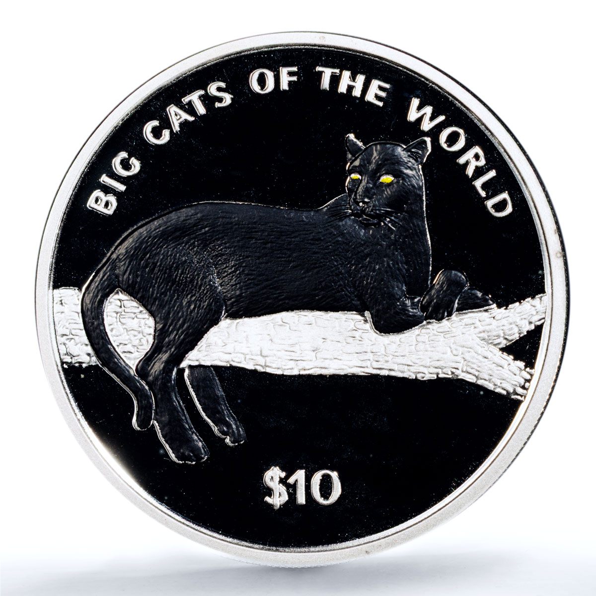 Sierra Leone 10 dollars Leopard Coloured KM-248a Cat PR 69 PCGS silver coin 2001