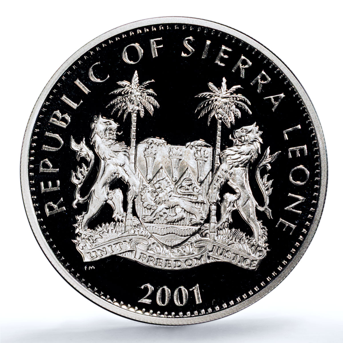 Sierra Leone 10 dollars Leopard Coloured KM-248a Cat PR 69 PCGS silver coin 2001