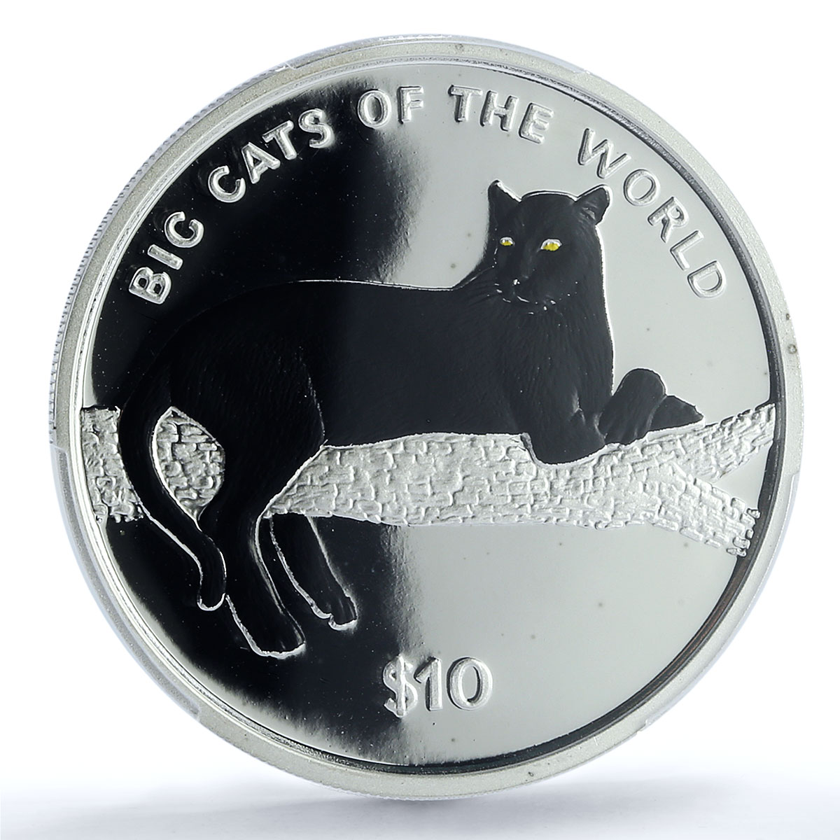 Sierra Leone 10 dollars Leopard Coloured KM-248a Cat PR 69 PCGS silver coin 2001