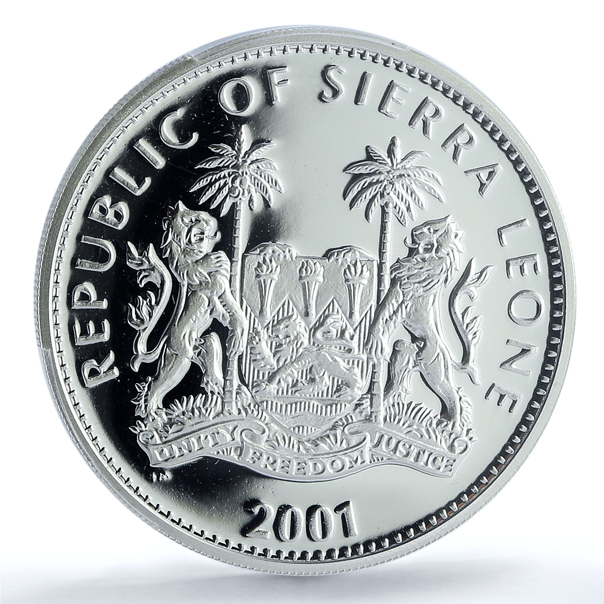 Sierra Leone 10 dollars Leopard Coloured KM-248a Cat PR 69 PCGS silver coin 2001