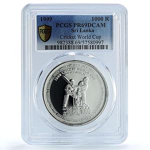 Sri Lanka 1000 rupees Cricket World Cup KM-163 Sports PR69 PCGS silver coin 1999