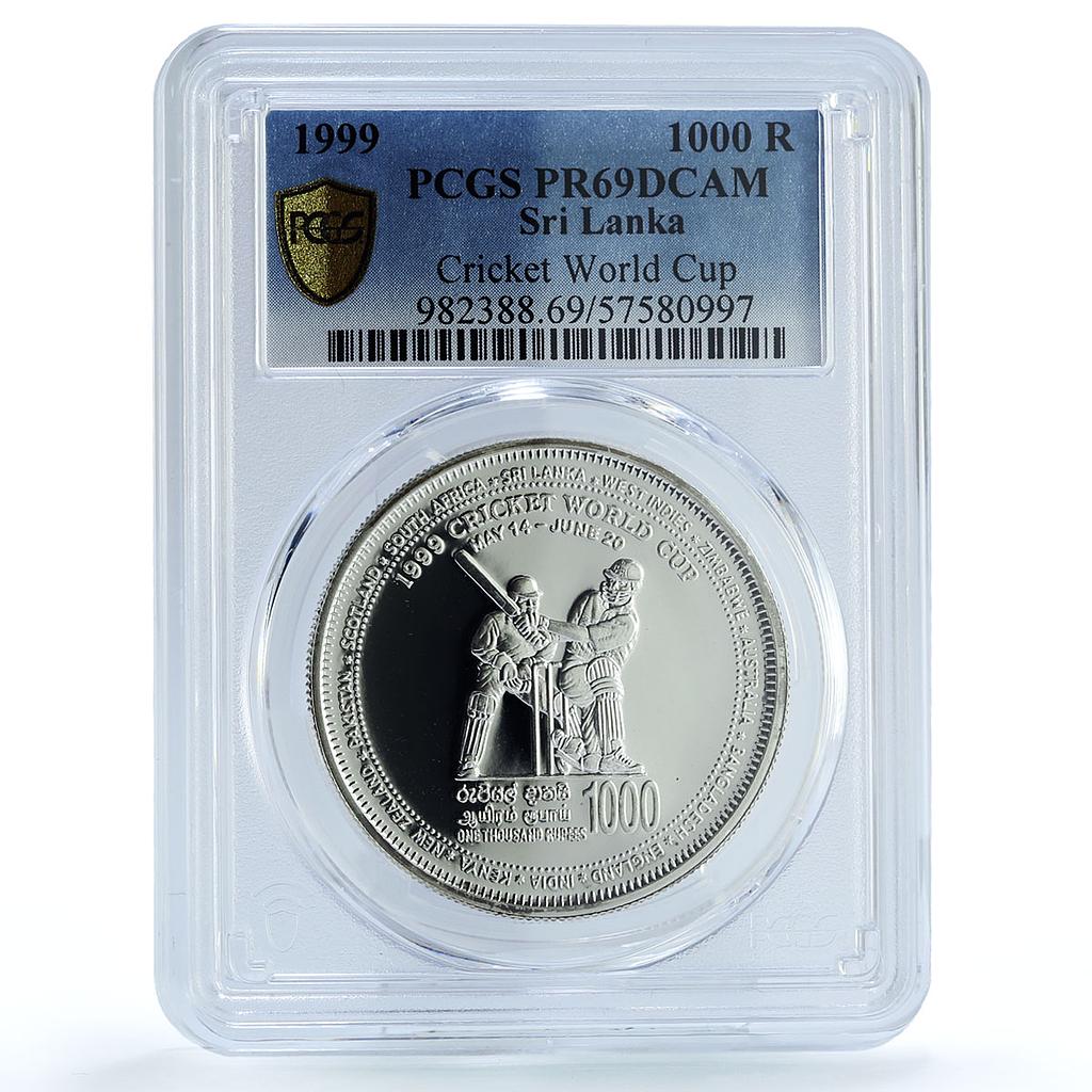 Sri Lanka 1000 rupees Cricket World Cup KM-163 Sports PR69 PCGS silver coin 1999