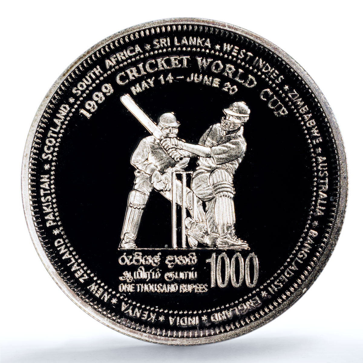 Sri Lanka 1000 rupees Cricket World Cup KM-163 Sports PR69 PCGS silver coin 1999
