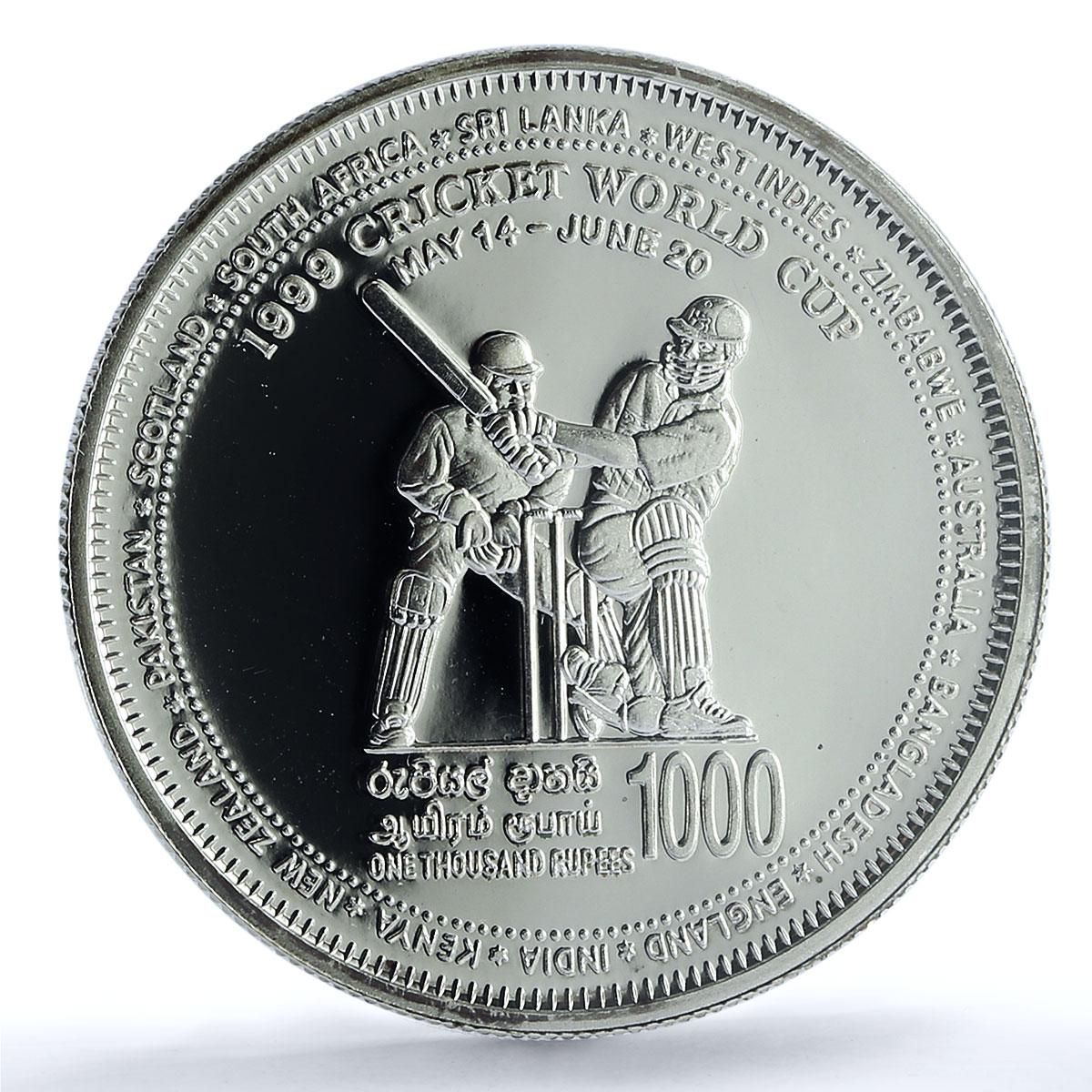 Sri Lanka 1000 rupees Cricket World Cup KM-163 Sports PR69 PCGS silver coin 1999
