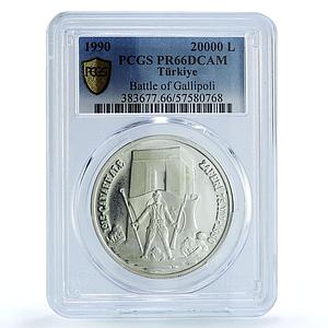 Turkey 20000 lira Battle Gallipoli KM-993 Military PR 66 PCGS silver coin 1990