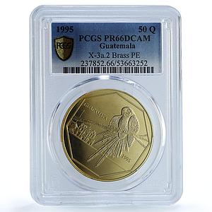Guatemala 50 quetzales Guacamaya Parrot PE X#3a.2 Bird PR66 PCGS brass coin 1995