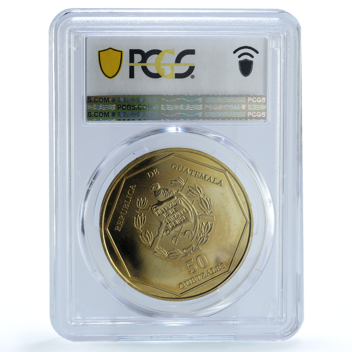 Guatemala 50 quetzales Guacamaya Parrot PE X#3a.2 Bird PR66 PCGS brass coin 1995