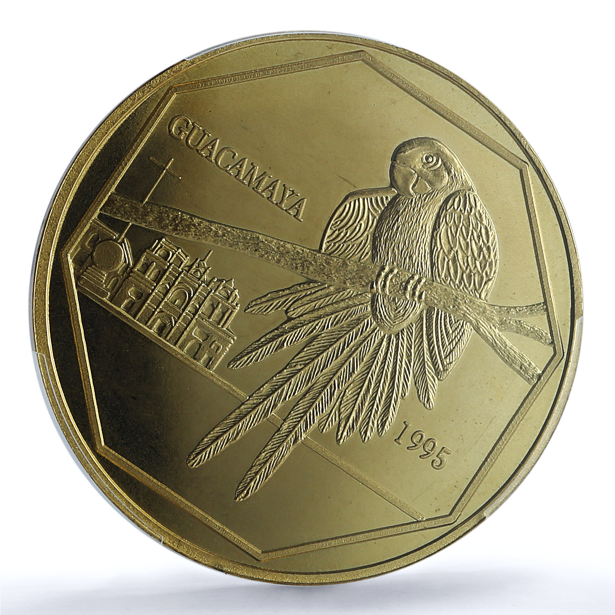 Guatemala 50 quetzales Guacamaya Parrot PE X#3a.2 Bird PR66 PCGS brass coin 1995