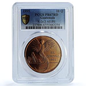 Guatemala 10 quetzales Quetzal PE X#2e.2 Bird Tower PR67 PCGS copper coin 1995