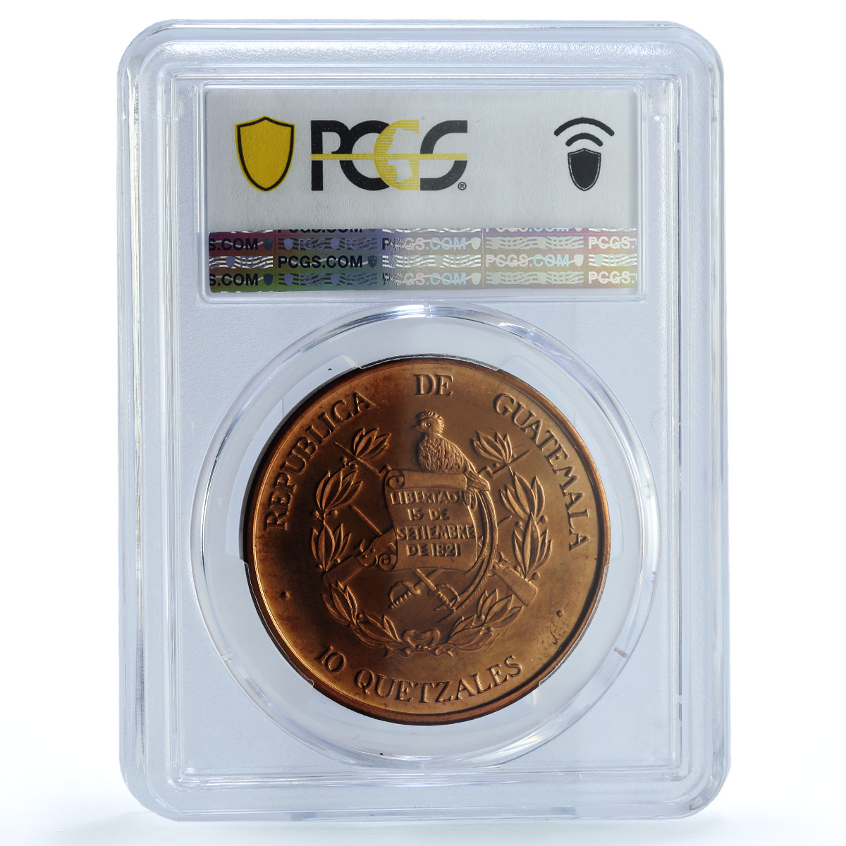 Guatemala 10 quetzales Quetzal PE X#2e.2 Bird Tower PR67 PCGS copper coin 1995
