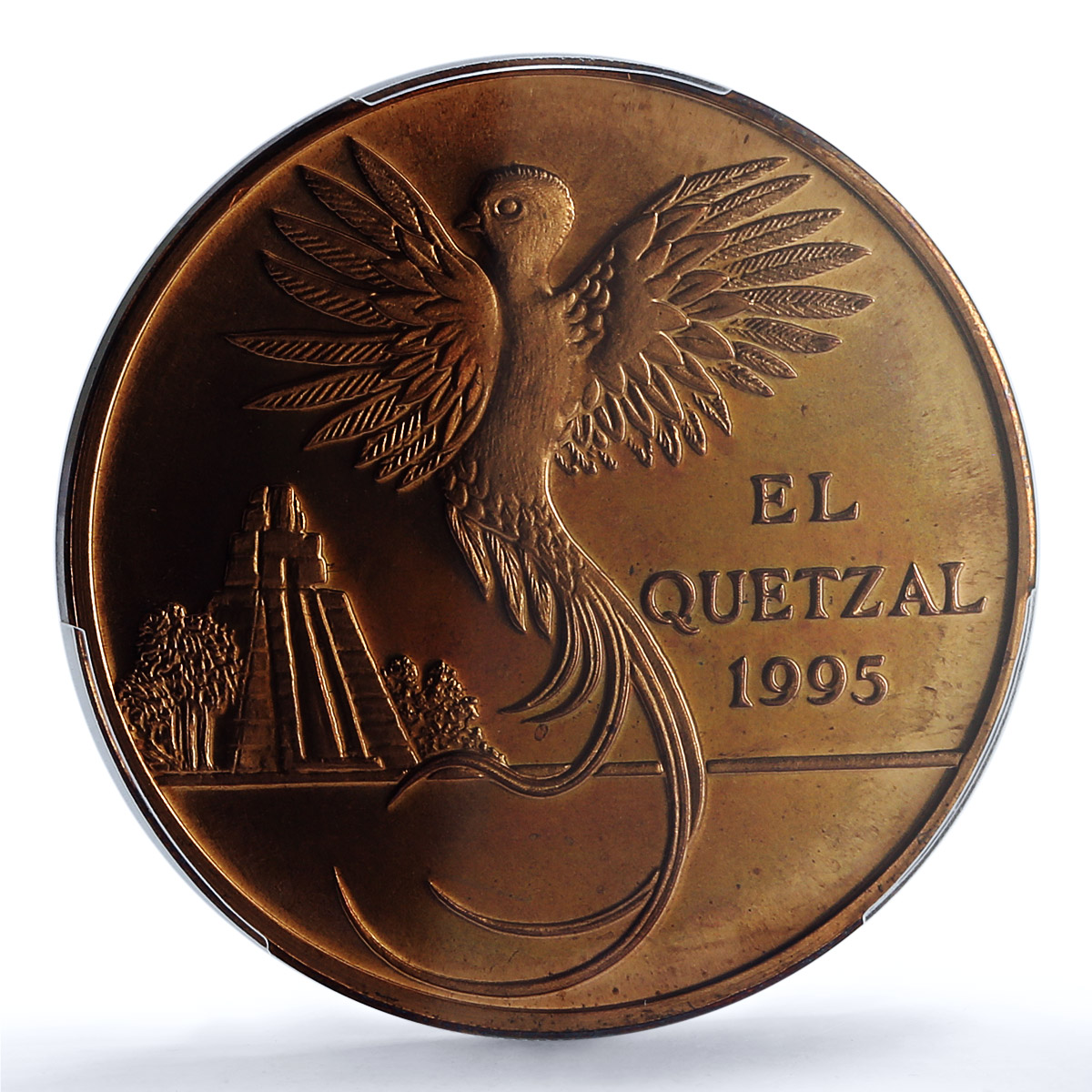 Guatemala 10 quetzales Quetzal PE X#2e.2 Bird Tower PR67 PCGS copper coin 1995