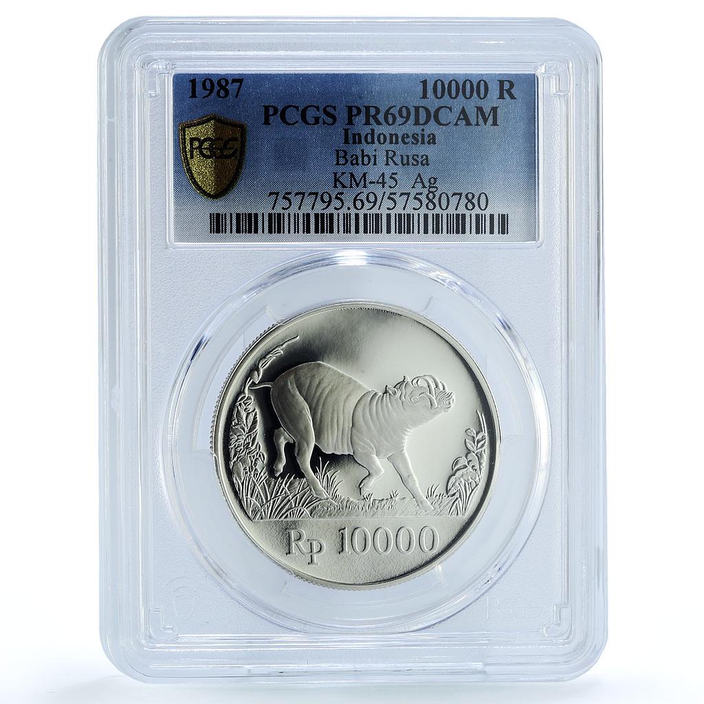 Indonesia 10000 rupiah Babi Rusa KM-45 Wildlife Pig PR 69 PCGS silver coin 1987 Indonesia 10000 rupiah Babi Rusa KM-45 Wildlife Pig PR 69 PCGS silver coin 1987