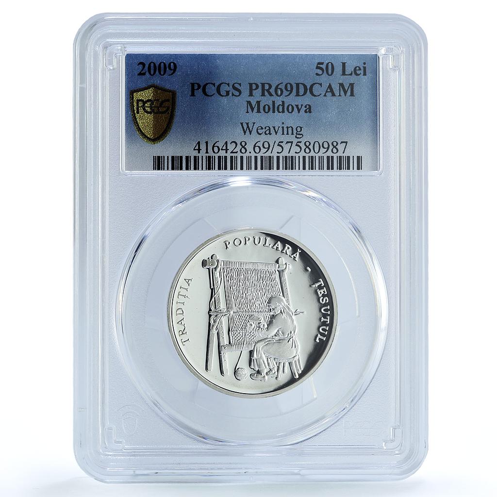 Moldova 50 lei Weaving KM-50 Traditions Crafts PR 69 PCGS silver coin 2009