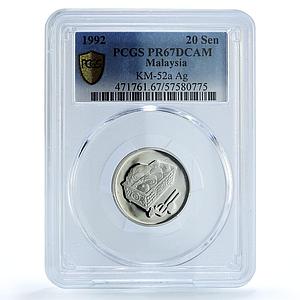 Malaysia 20 sen Republic KM-52a PR 67 PCGS silver coin 1992