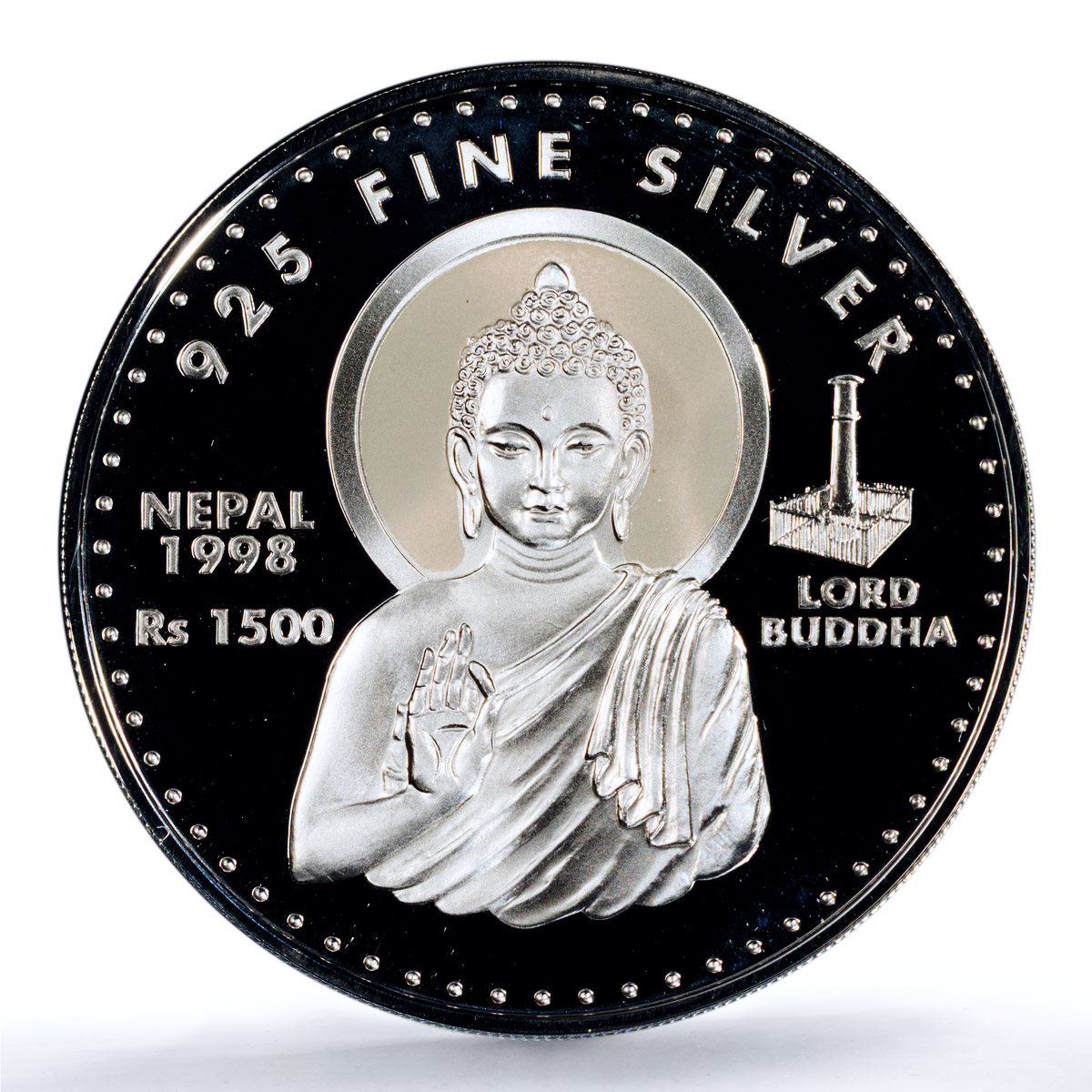 Nepal 1500 rupees Lord Buddha KM-1120 Religion PR 67 PCGS silver coin 1998