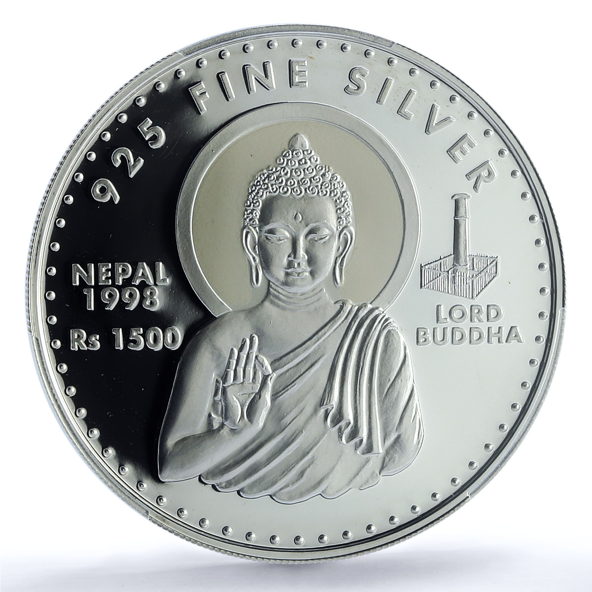Nepal 1500 rupees Lord Buddha KM-1120 Religion PR 67 PCGS silver coin 1998