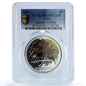 Palau 5 dollars Bird Paradise KM-199 Fauna Peacock PR 69 PCGS silver coin 2009