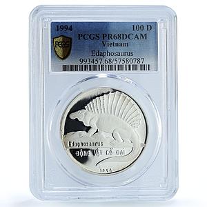 Vietnam 100 dong Edaphosaurus KM-45 Fauna Dinosaurs PR 68 PCGS silver coin 1994