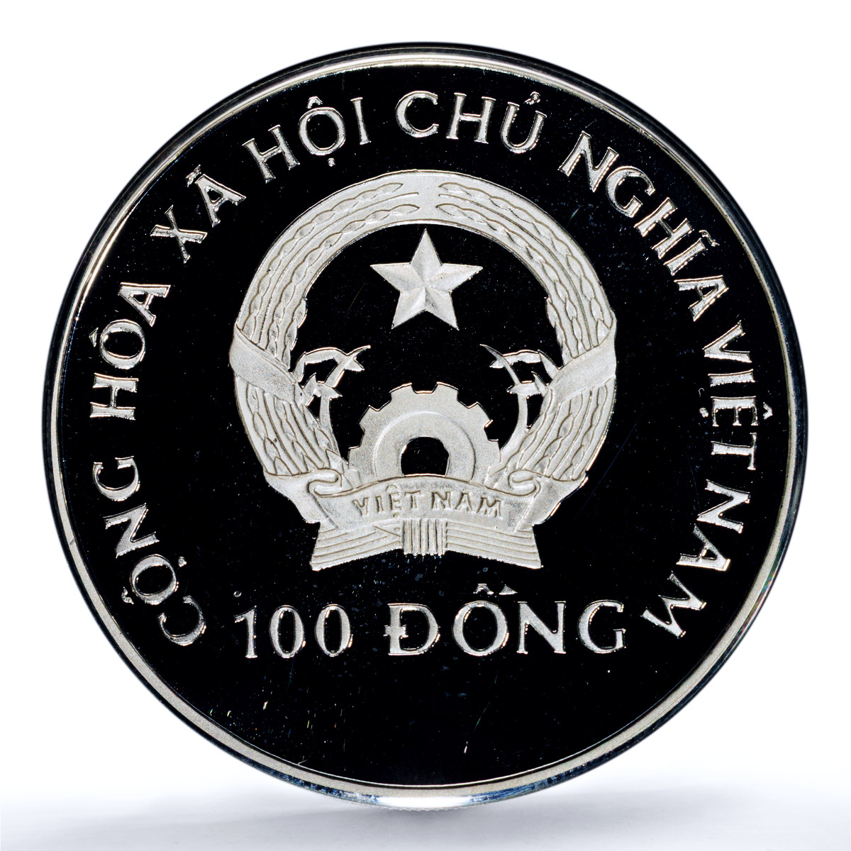 Vietnam 100 dong Edaphosaurus KM-45 Fauna Dinosaurs PR 68 PCGS silver coin 1994