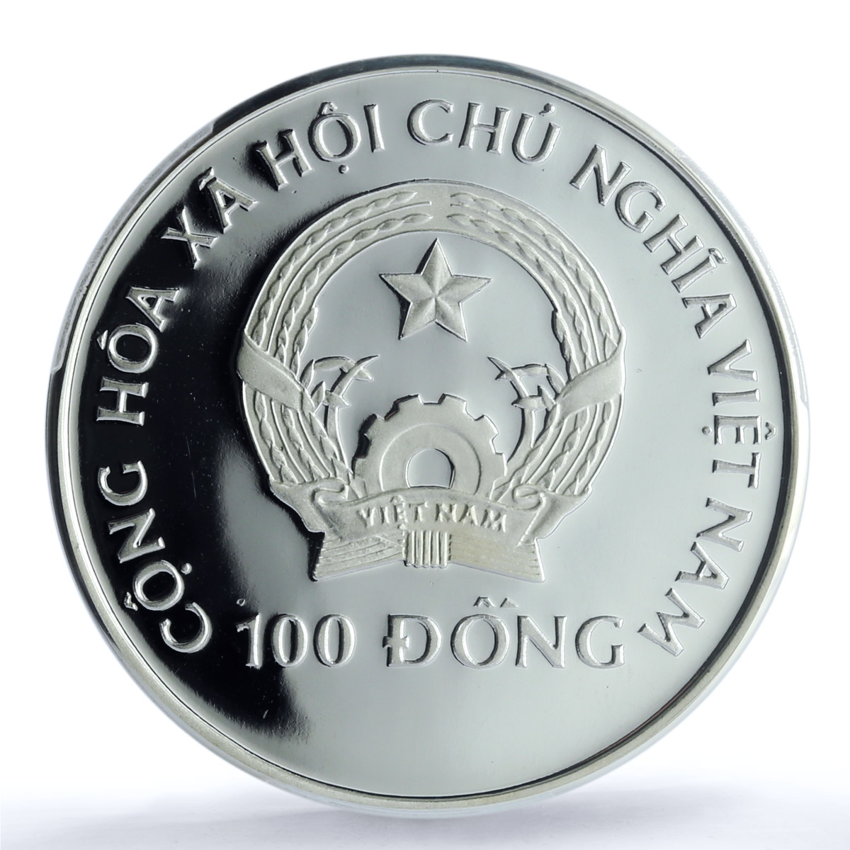 Vietnam 100 dong Edaphosaurus KM-45 Fauna Dinosaurs PR 68 PCGS silver coin 1994