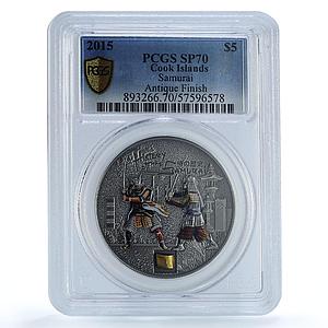 Cook Islands 5 dollars Samurai KM-1695 Japan History SP 70 PCGS silver coin 2015