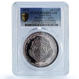 Costa Rica 10 colones Unification KM-192 History Tree PR68 PCGS silver coin 1970