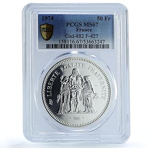 France 50 francs Hercules KM-941.1 Gad-882 F-427 MS 67 PCGS silver coin 1974