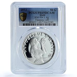 Haiti 50 gourdes Woman with Shell Mark Left KM-104.1 PR 69 PCGS silver coin 1973