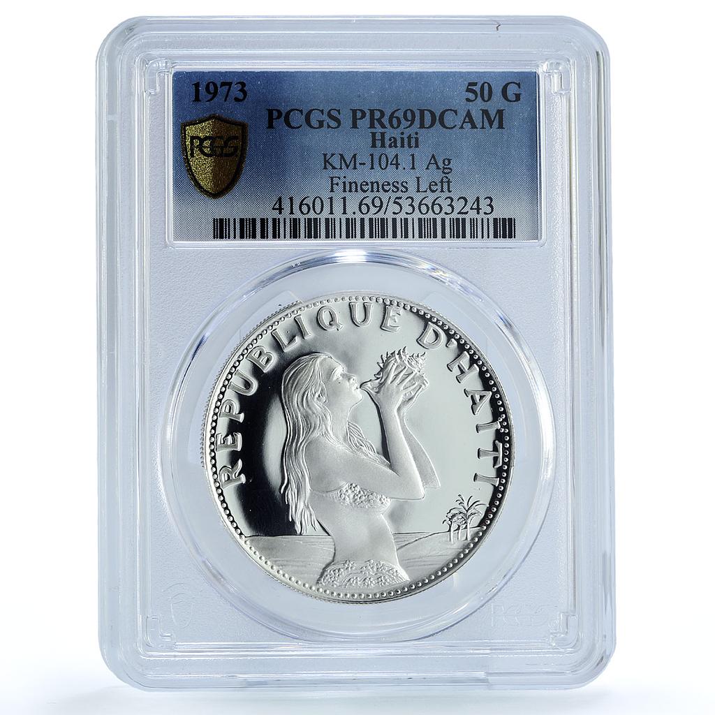 Haiti 50 gourdes Woman with Shell Mark Left KM-104.1 PR 69 PCGS silver coin 1973