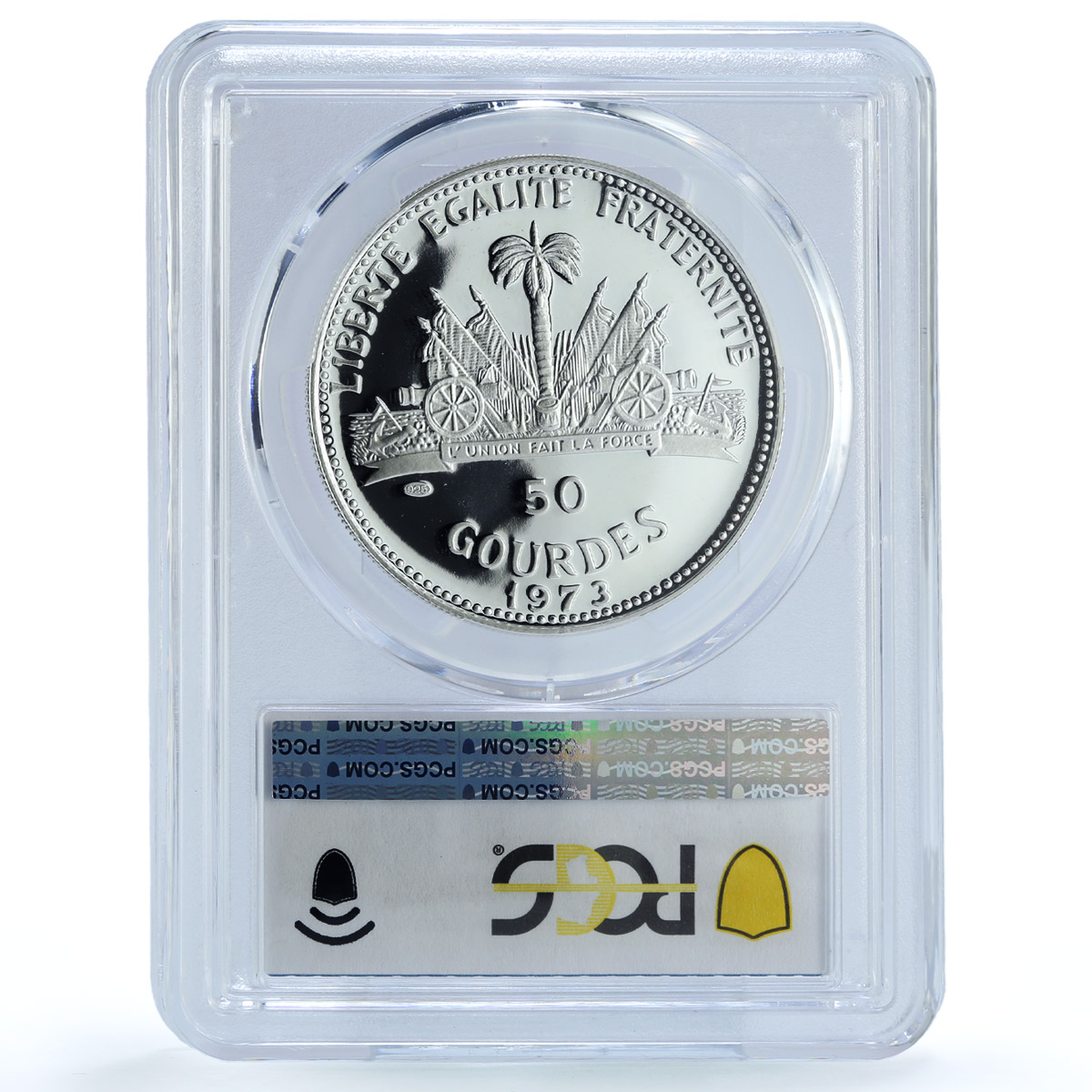 Haiti 50 gourdes Woman with Shell Mark Left KM-104.1 PR 69 PCGS silver coin 1973