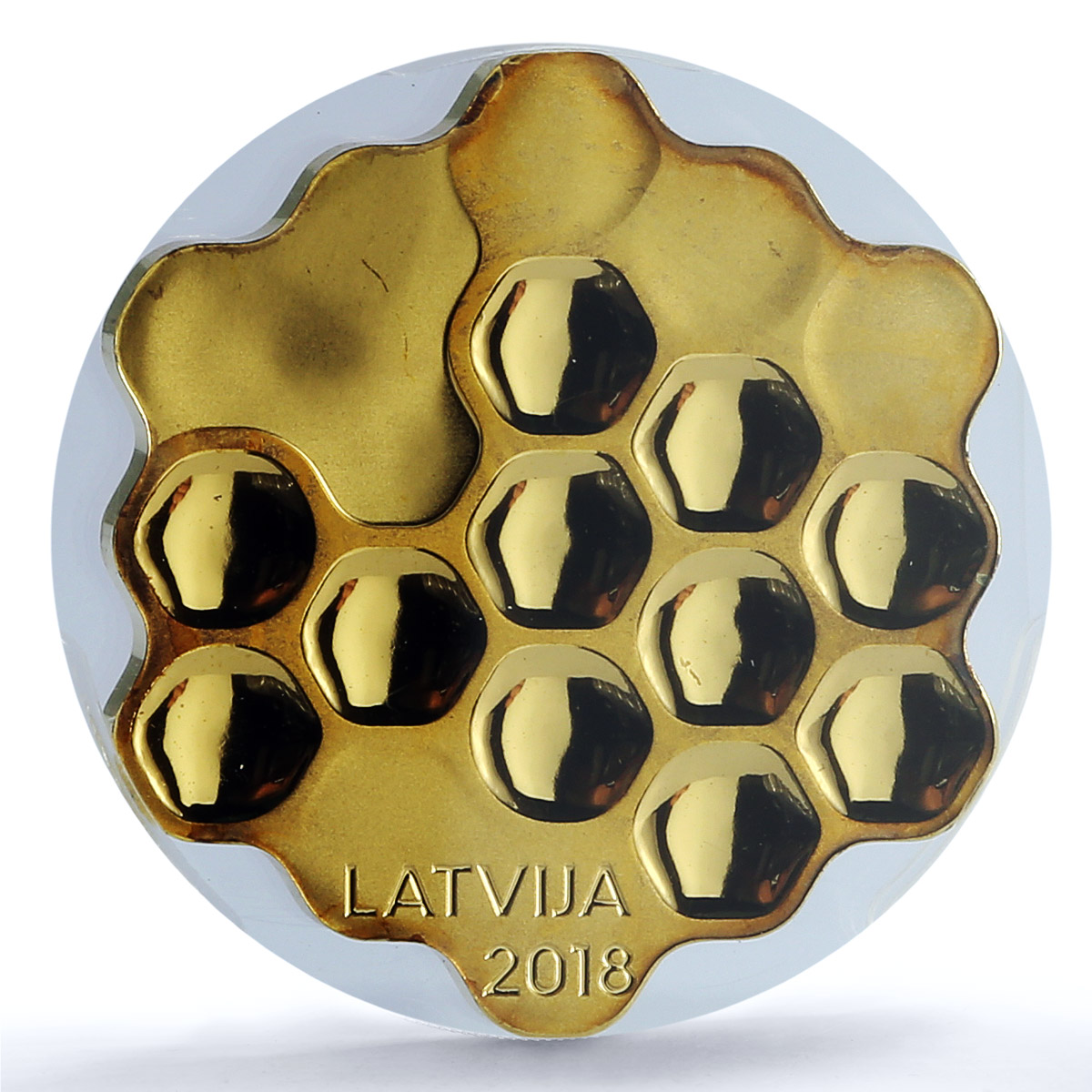 Latvia 5 euros Honeycomb Bees Gilt KM-201 PR 69 PCGS silver coin 2018 Latvia 5 euros Honeycomb Bees Gilt KM-201 PR 69 PCGS silver coin 2018