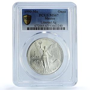Mexico 1 onza Libertad Angel of Independence KM-494.2 MS67 PCGS silver coin 1990