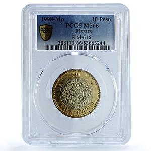 Mexico 10 pesos Aztec Rev. KM-616 Schon-180a MS 66 PCGS bimetal coin 1998