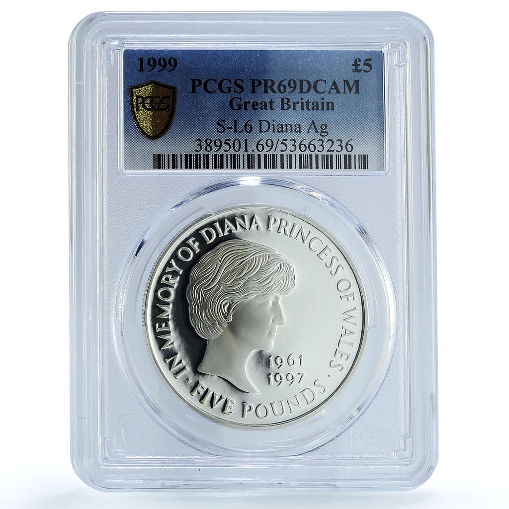 Great Britain 5 pounds Princess Diana Wales KM-997a PR 69 PCGS silver coin 1999