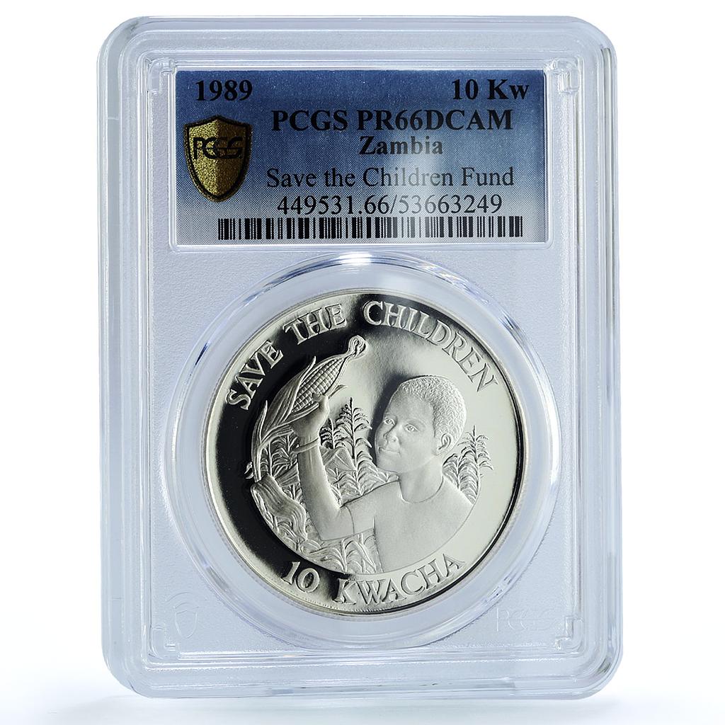 Zambia 10 kwacha Save the Children KM-27 UNICEF PR 66 PCGS silver coin 1989