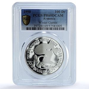Armenia 100 dram Skier KM-79 Nagano Olympics Sports PR 69 PCGS silver coin 1998