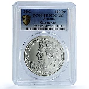 Armenia 100 dram Khachatryan KM-98 Music Composer MS 70 PCGS silver coin 2002