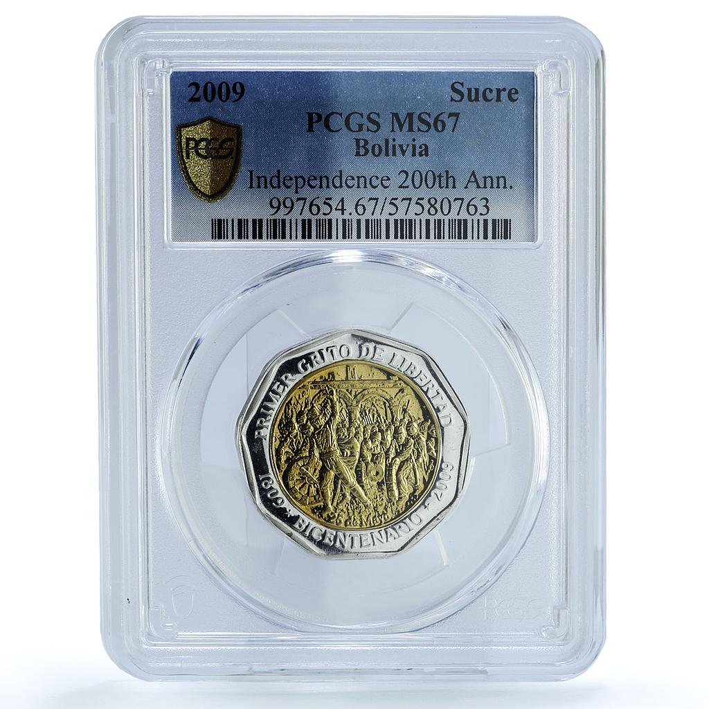 Bolivia Sucre Independence Revolution History MS 67 PCGS bimetal medal 2009