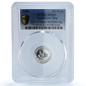Dominican Rep. 10 pesos Iglesia Barbara KM-97 Church MS 63 PCGS silver coin 2000