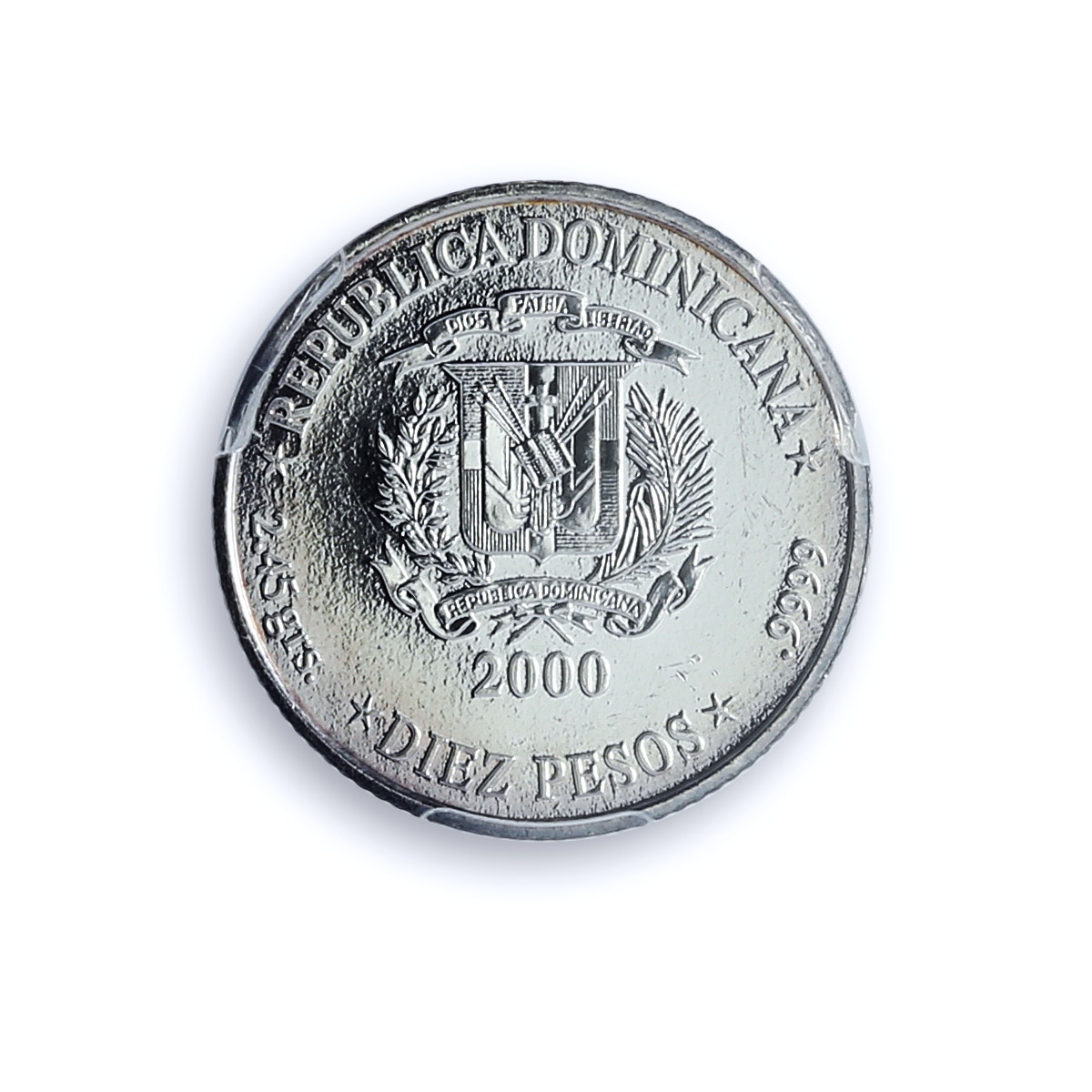 Dominican Rep. 10 pesos Iglesia Barbara KM-97 Church MS 63 PCGS silver coin 2000