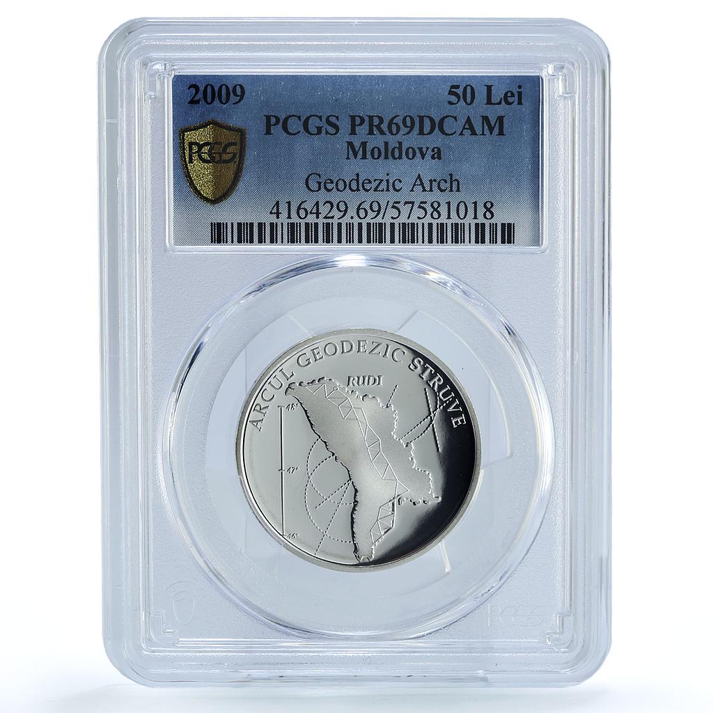 Moldova 50 lei Geodesic Arc Struve KM-48 Industry PR 69 PCGS silver coin 2009 Moldova 50 lei Geodesic Arc Struve KM-48 Industry PR 69 PCGS silver coin 2009