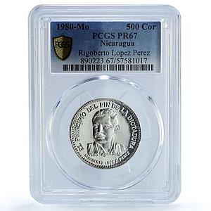 Nicaragua 500 cordobas Rigoberto Lopez Perez KM-47 PR 67 PCGS silver coin 1980