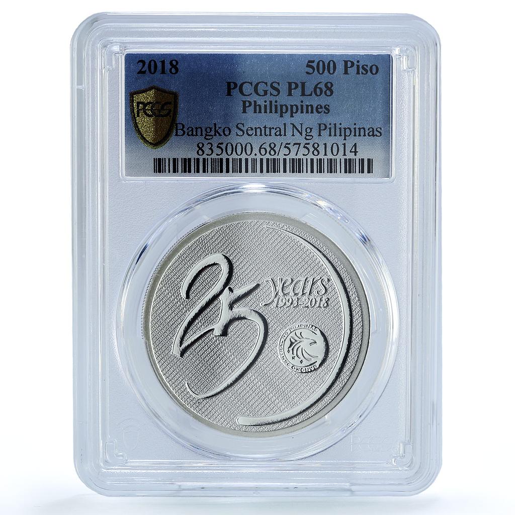Philippines 500 piso BSP Central Bank KM-310 Eagle PL 68 PCGS silver coin 2018